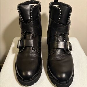 Steve Madden Black Leather Studded Ankle Boots